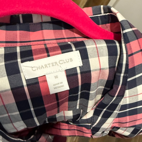 Charter Club Button Shirt size 16 Color Red White Blue Gray - Picture 4 of 4